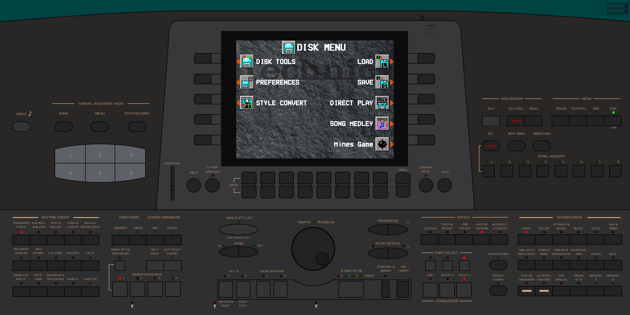 DISK MENU showing Mines Game entry