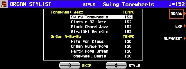 KN7000 ORGAN STYLIST style-list reference