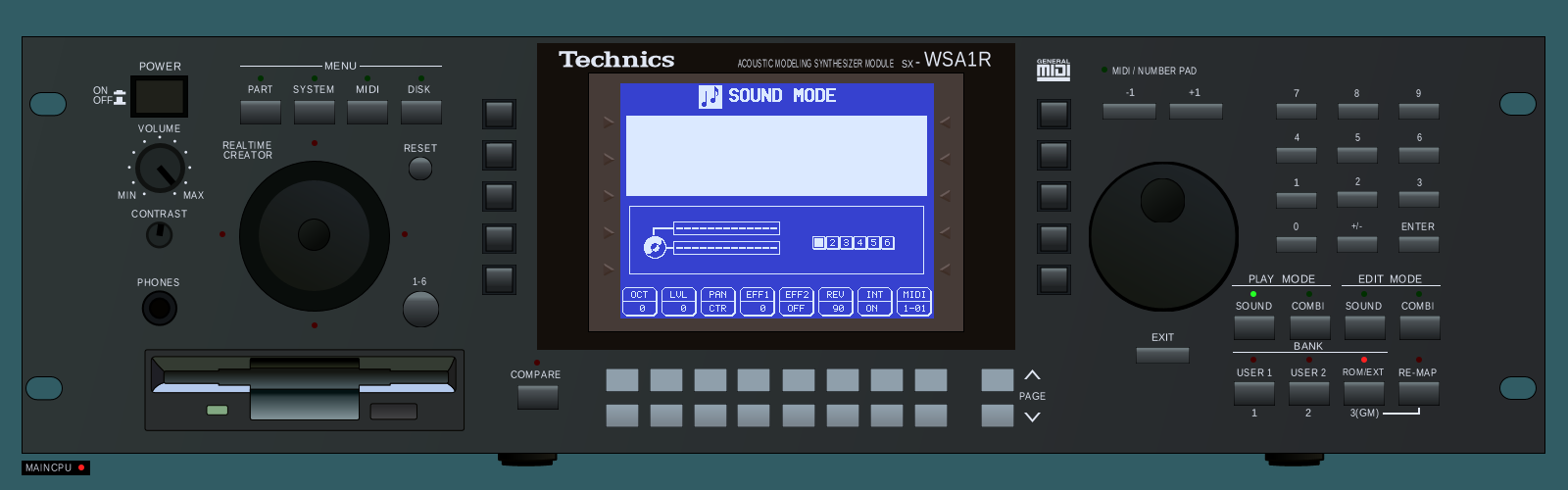 SX-WSA1R front panel with SOUND MODE on the LCD